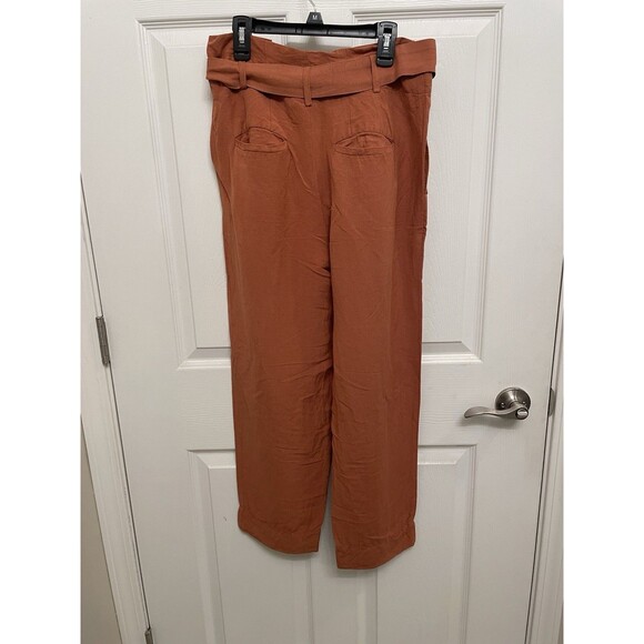 Madewell Drapey Paperbag Pants Size 4 Burnt Clay Linen Blend - Picture 6 of 8